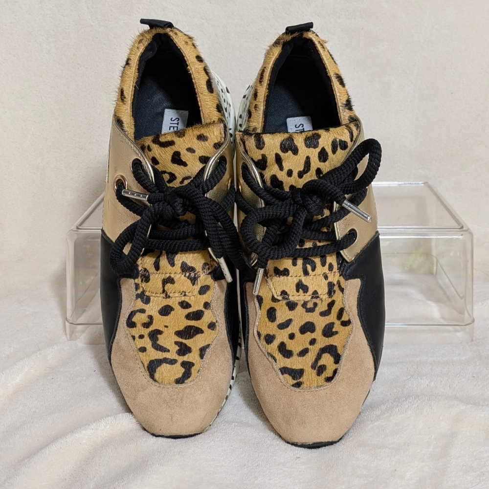 STEVE MADDEN Cliff Sneaker Leather‎ Animal Print Platform Athleisure Sz 8.5 - Picture 4 of 10